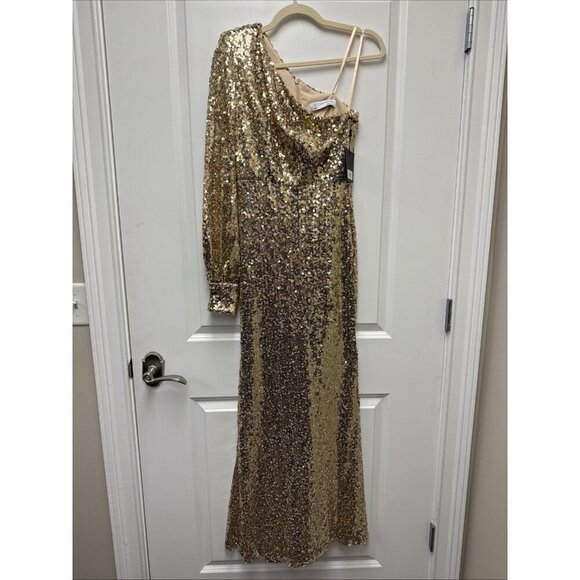 MAC DUGGAL Size 2 Gold Sequined One Shoulder Trumpet Formal Prom Gown Dress New - Picture 6 of 11